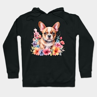 A baby french bulldog  decorated with beautiful watercolor flowers Hoodie